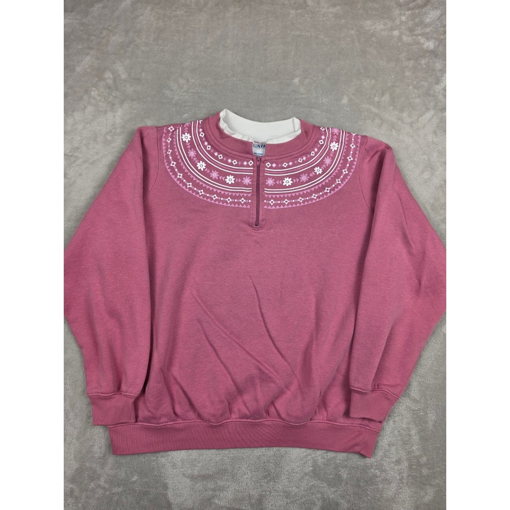 Blair Sweatshirt Women Medium Pink Quarter Zip Floral Graphic Pullover